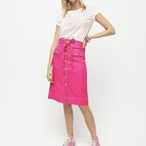 J. Crew Pink Front Button Waist Tie Linen Skirt