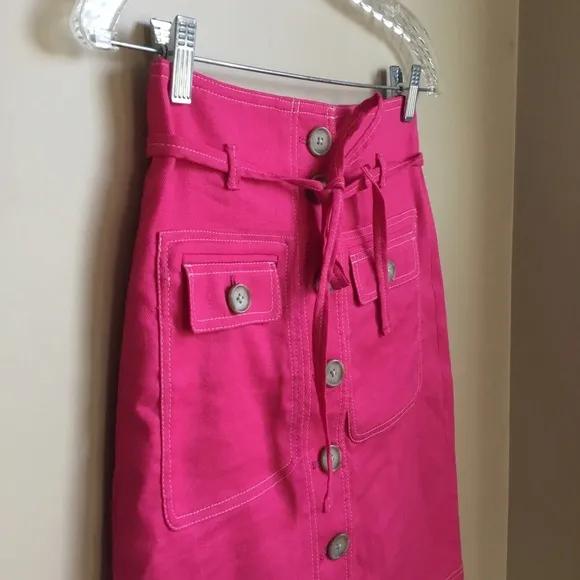 J. Crew Pink Front Button Waist Tie Linen Skirt