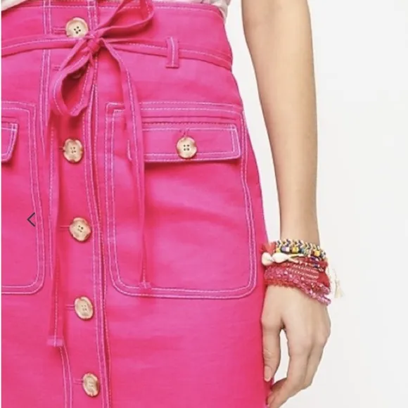 J. Crew Pink Front Button Waist Tie Linen Skirt
