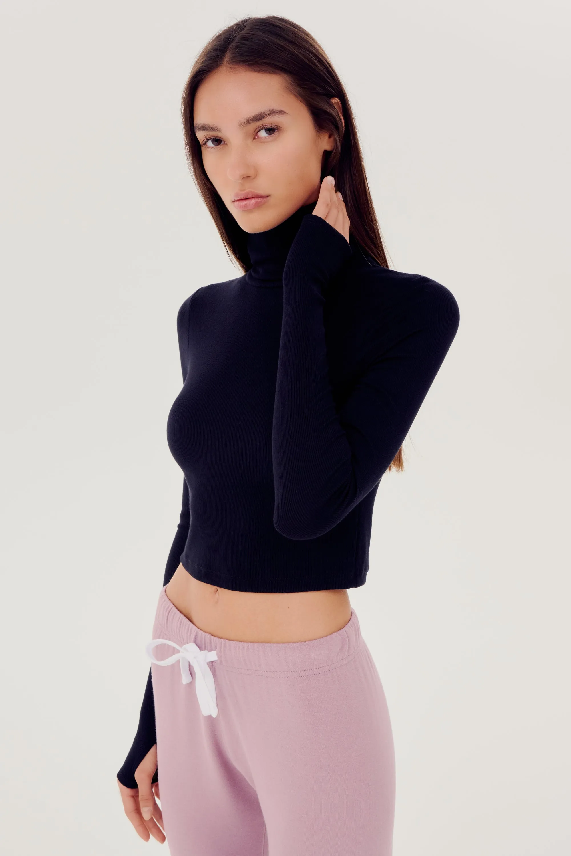 Jackson Rib Cropped Turtleneck - Black