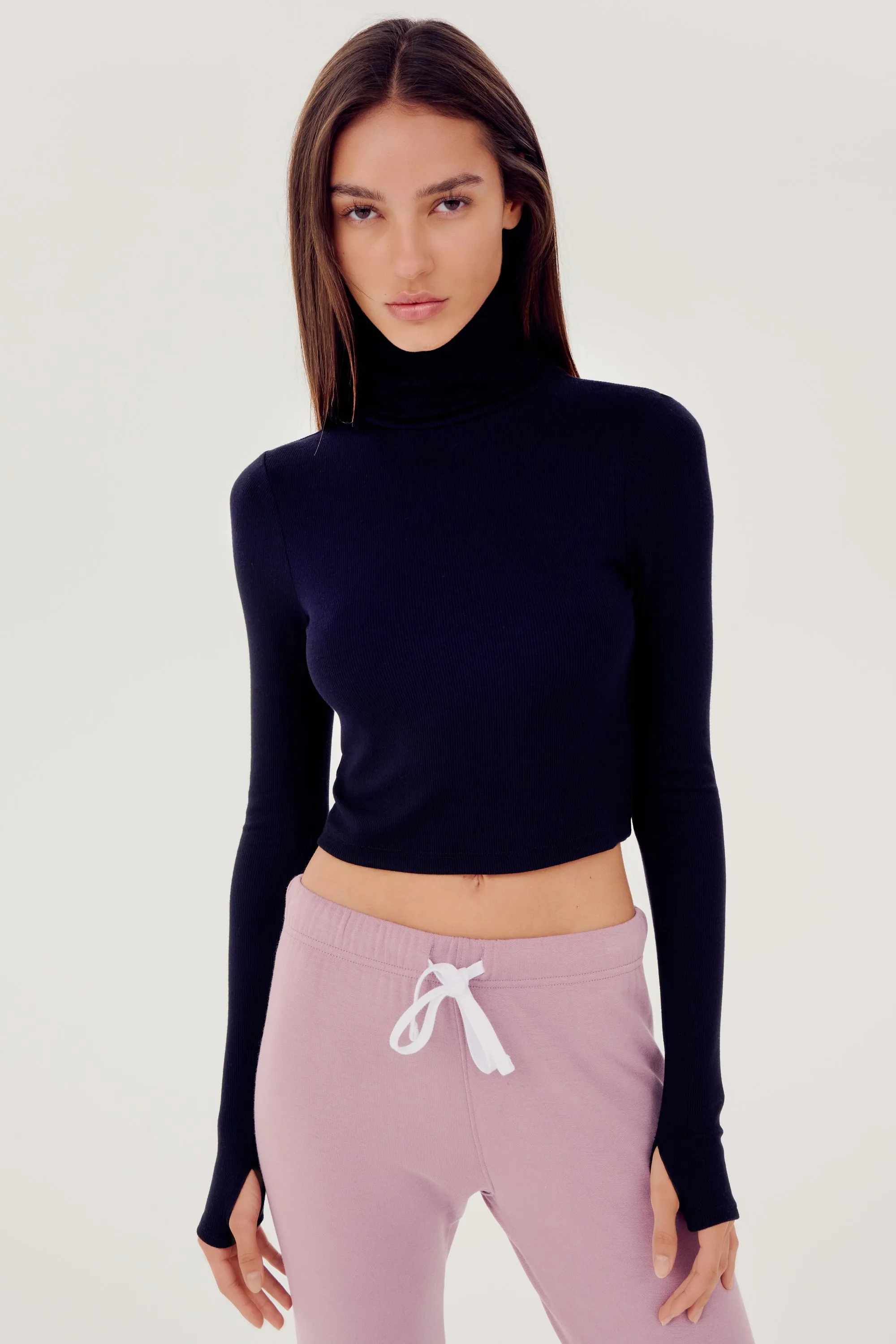 Jackson Rib Cropped Turtleneck - Black
