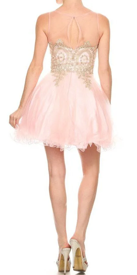 J&J Fashion 3028 Appliqued Homecoming Short Dress