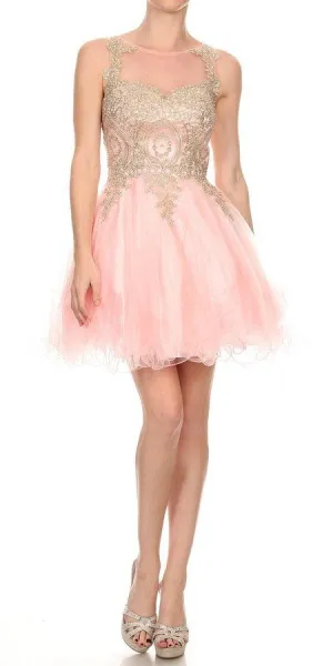 J&J Fashion 3028 Appliqued Homecoming Short Dress