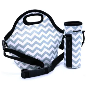 JDWNF Reusable Lunch Bags Carry Cases with Water Bottle Tote, Insulated lunch Tote Neoprene Water Resistant Portable Lunch boxes Handbag Pouch with Zipper Strap Perfect for Women Men Kids (Gray)