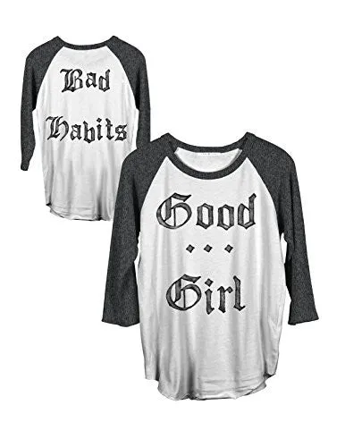 Junk Food Good Girl Bad Habits 3/4 Sleeve Raglan Womens T-Shirt