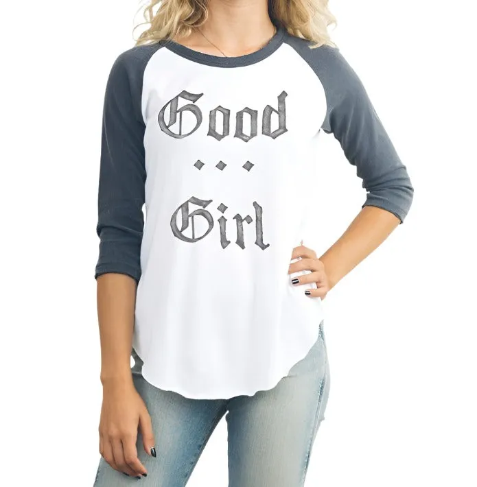 Junk Food Good Girl Bad Habits 3/4 Sleeve Raglan Womens T-Shirt