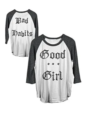 Junk Food Good Girl Bad Habits 3/4 Sleeve Raglan Womens T-Shirt