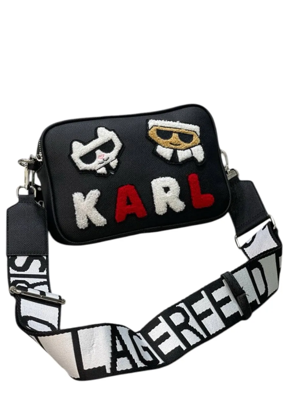 Karl Lagerfeld Crossbody Bag with Fuzzy Logo and Iconic Characters
