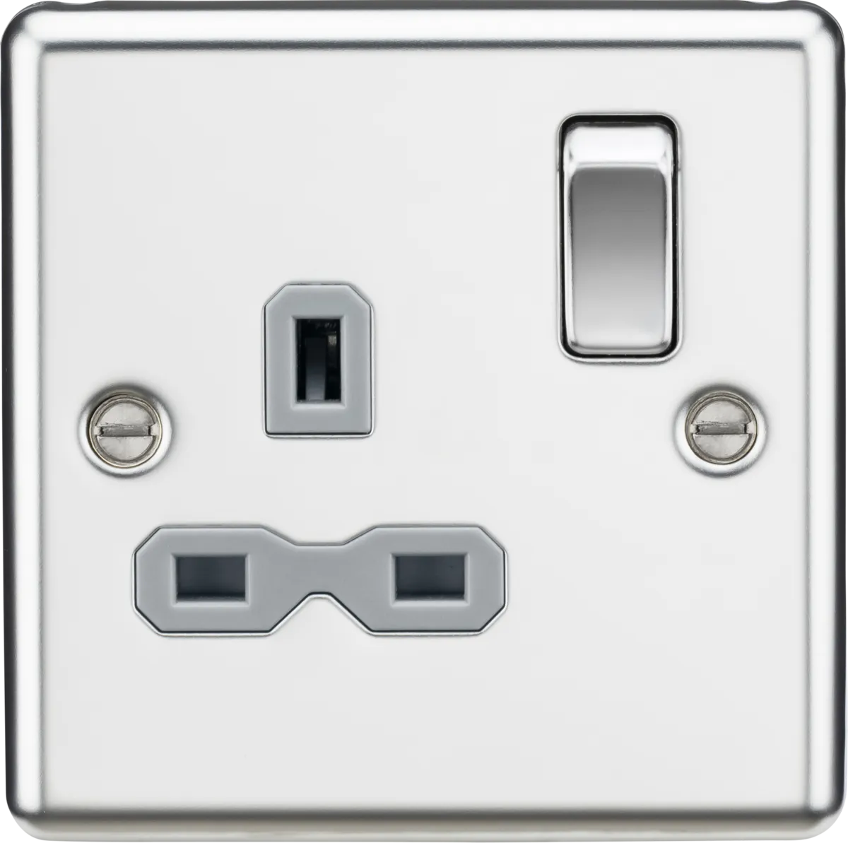 Knightsbridge CL7PCGx10 Rounded Edge 13A 1G DP Switched Socket - Polished Chrome   Grey Insert (10 Pack)
