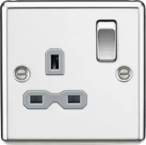 Knightsbridge CL7PCGx10 Rounded Edge 13A 1G DP Switched Socket - Polished Chrome   Grey Insert (10 Pack)