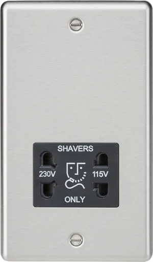 Knightsbridge CL89BC Rounded Edge 115/230V Dual Voltage Shaver Socket - Brushed Chrome   Black Insert