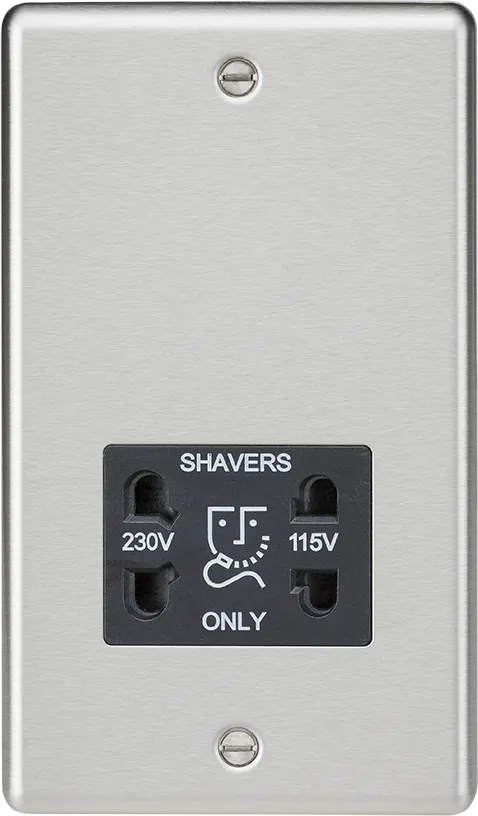 Knightsbridge CL89BC Rounded Edge 115/230V Dual Voltage Shaver Socket - Brushed Chrome   Black Insert