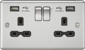 Knightsbridge CL9224BC Rounded Edge 13A 2G Switch Socket  2xUSB 2.4A - Brushed Chrome   Black Insert