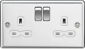 Knightsbridge CL9PCW Rounded Edge 13A 2G DP Switched Socket - Polished Chrome   White Insert