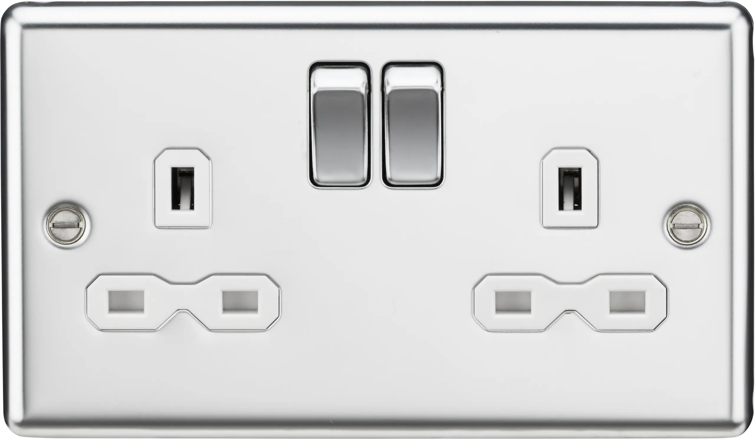 Knightsbridge CL9PCW Rounded Edge 13A 2G DP Switched Socket - Polished Chrome   White Insert