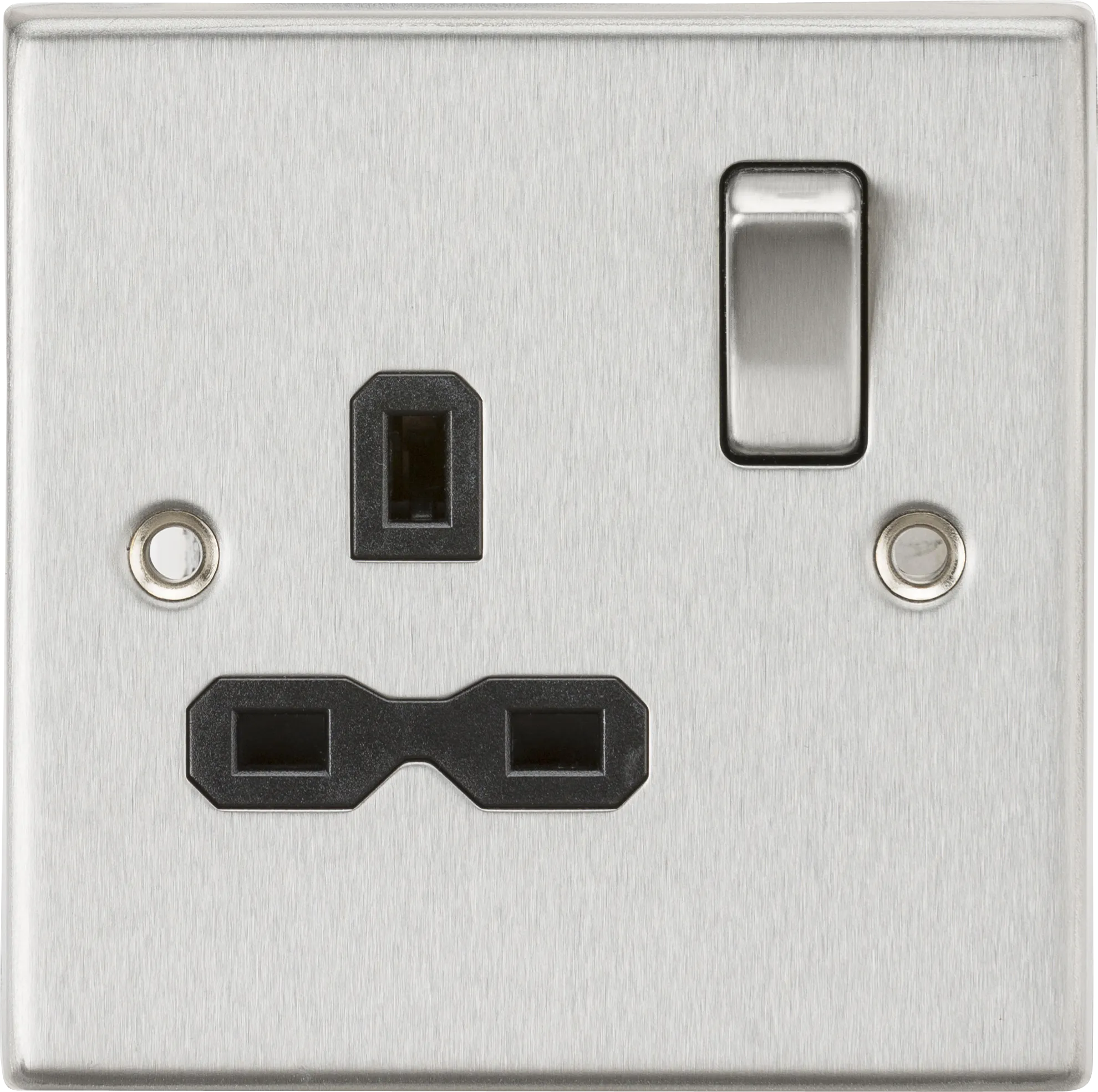 Knightsbridge CS7BC Square Edge 13A 1G DP Switched Socket - Brushed Chrome   Black Insert