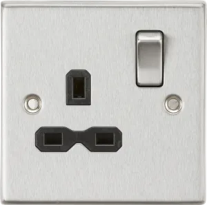 Knightsbridge CS7BC Square Edge 13A 1G DP Switched Socket - Brushed Chrome   Black Insert