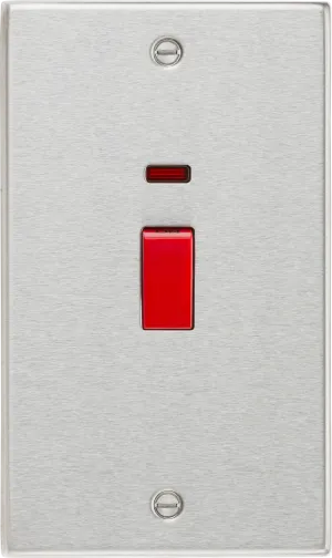 Knightsbridge CS82NBC Square Edge 45A DP Switch   Neon (Double Size) - Brushed Chrome