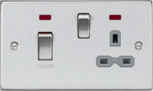 Knightsbridge CS83MNBCG Square Edge 45A DP Cooker Switch   13A Switched Socket   Neons - Brushed Chrome   Grey Insert