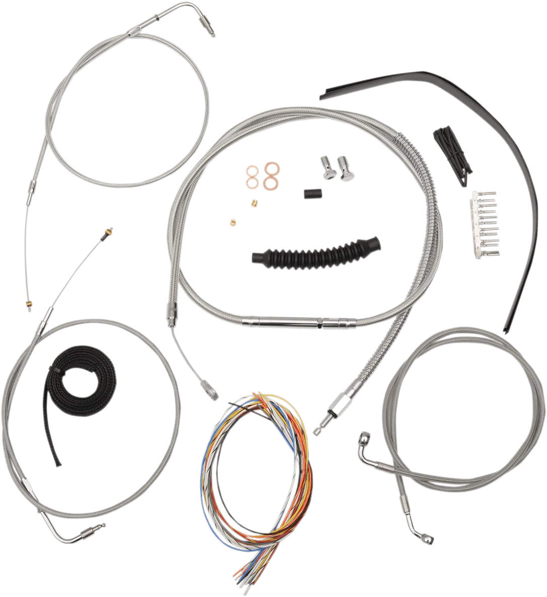 LA Choppers LA-8130KT2-19 Complete Handlebar Cable/Brake & Clutch Line/Wire Kit - Stainless Braided