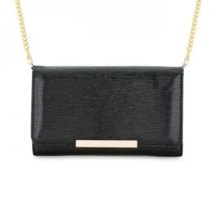 Laney Black Textured Faux Leather Clutch With Gold Chain Strap (pack of 1 ea)