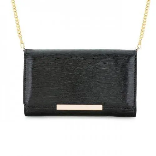Laney Black Textured Faux Leather Clutch With Gold Chain Strap (pack of 1 ea)