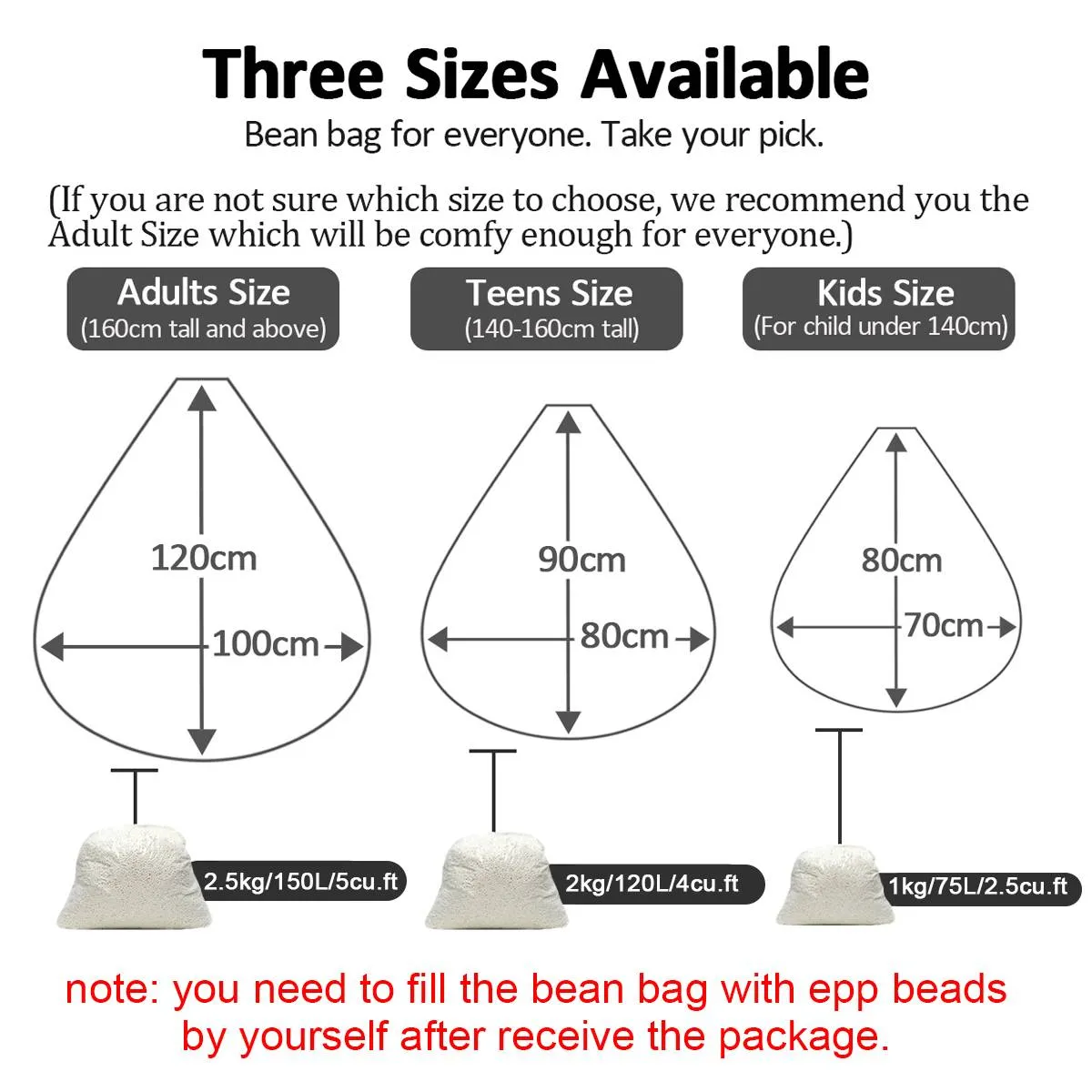 Large Bean Bag Cover Indoor Outdoor Lazy lounger for Adult Kids New HQ