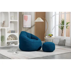 Lazy Bean Bag Sofa Chair for Adults with Foam Filled Footrest Blue