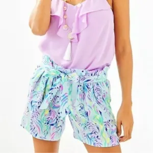 Lilly Pulitzer Tie Waist Paper Bag Shorts Plus Size 16