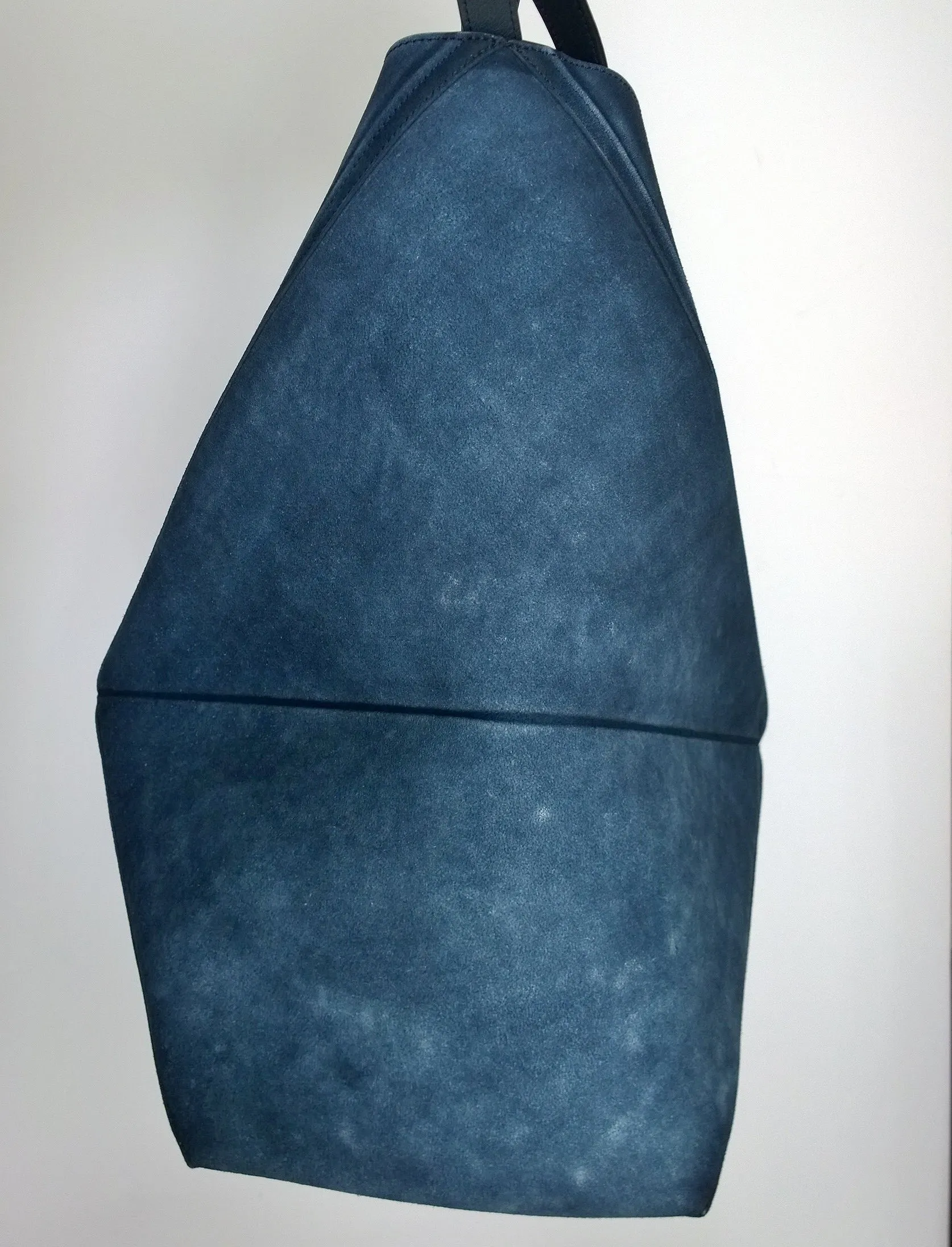 Loewe Puzzle Fold Tote Large in Dark Blue Distressed Suede New