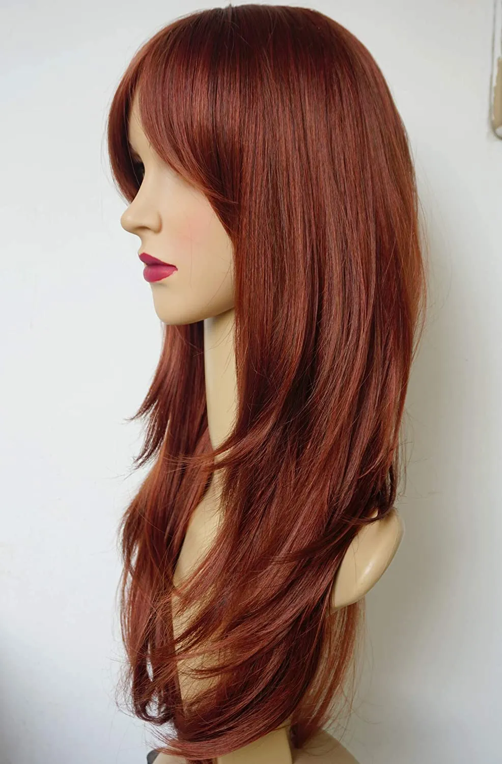 Long Layered Shoulder Length Dark Red Wig