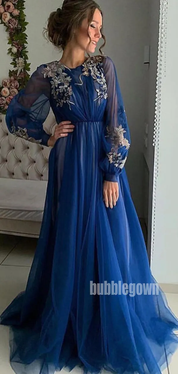 Long Sleeves A-line Applique Long Prom Dresses FP1129
