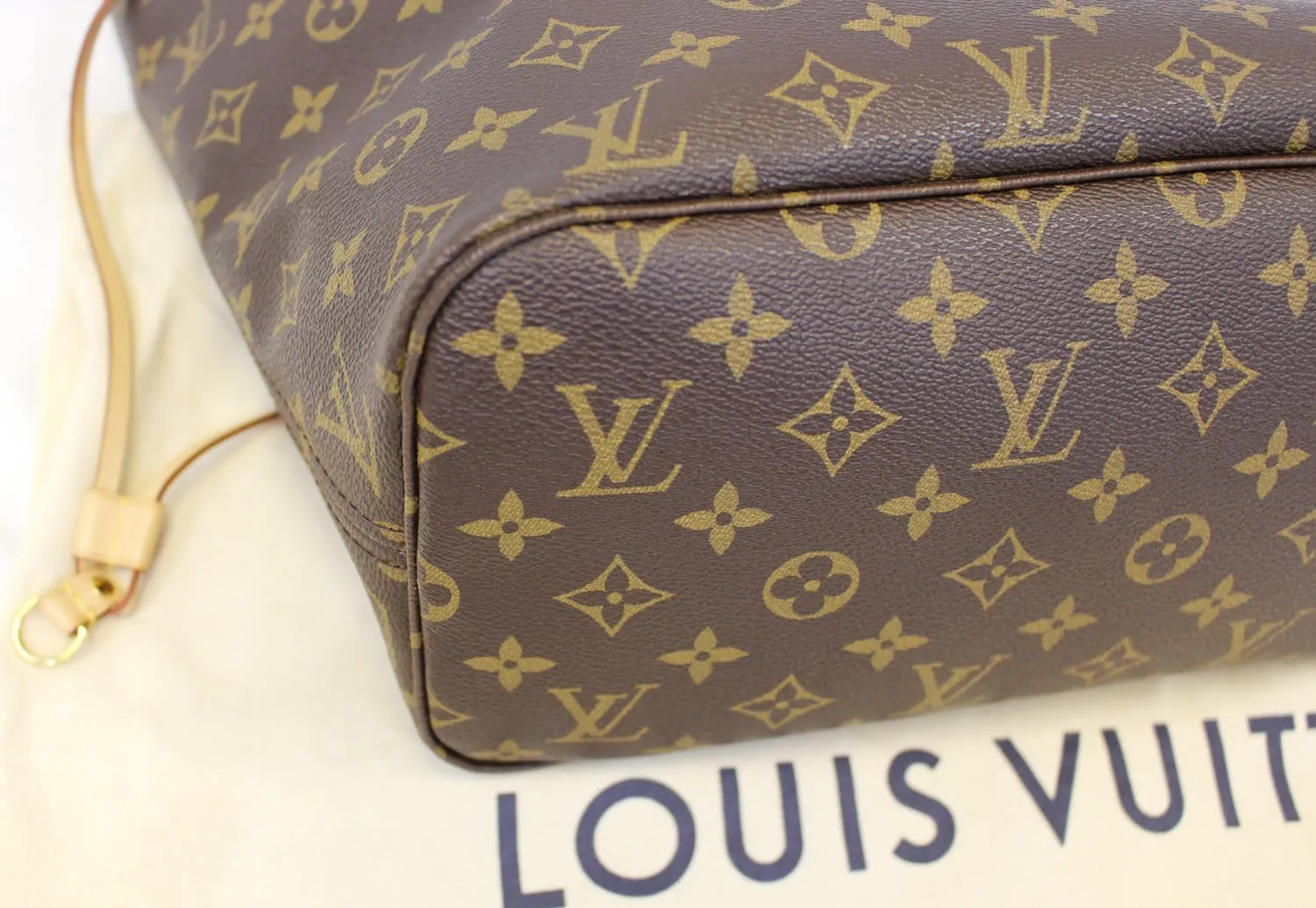 LOUIS VUITTON Monogram Canvas Neverfull MM Brown Tote Bag Fuchsia