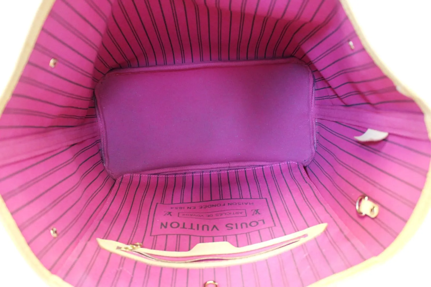 LOUIS VUITTON Monogram Canvas Neverfull MM Brown Tote Bag Fuchsia
