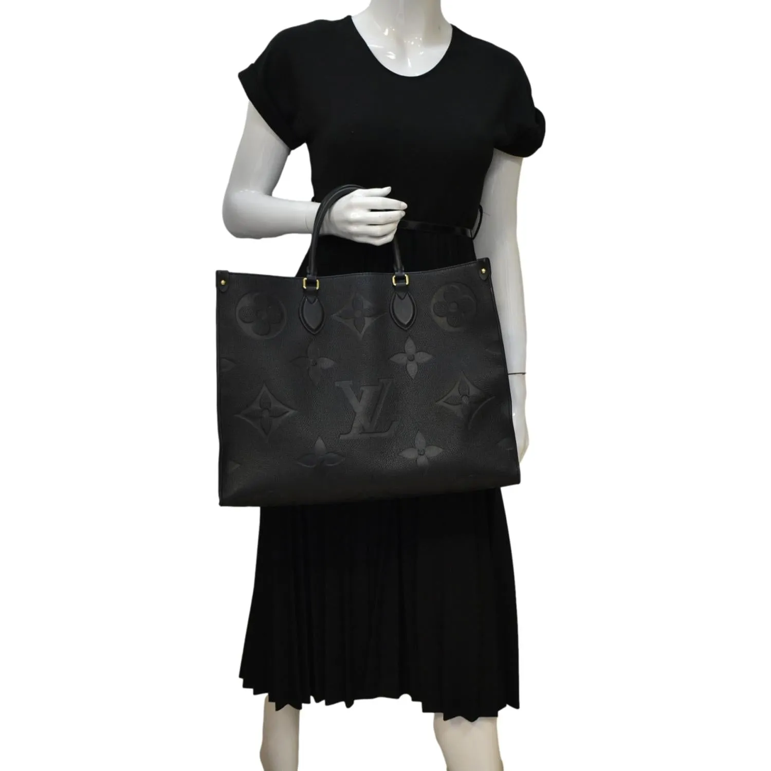 LOUIS VUITTON Onthego GM  Monogram Empreinte Leather Tote Bag Black