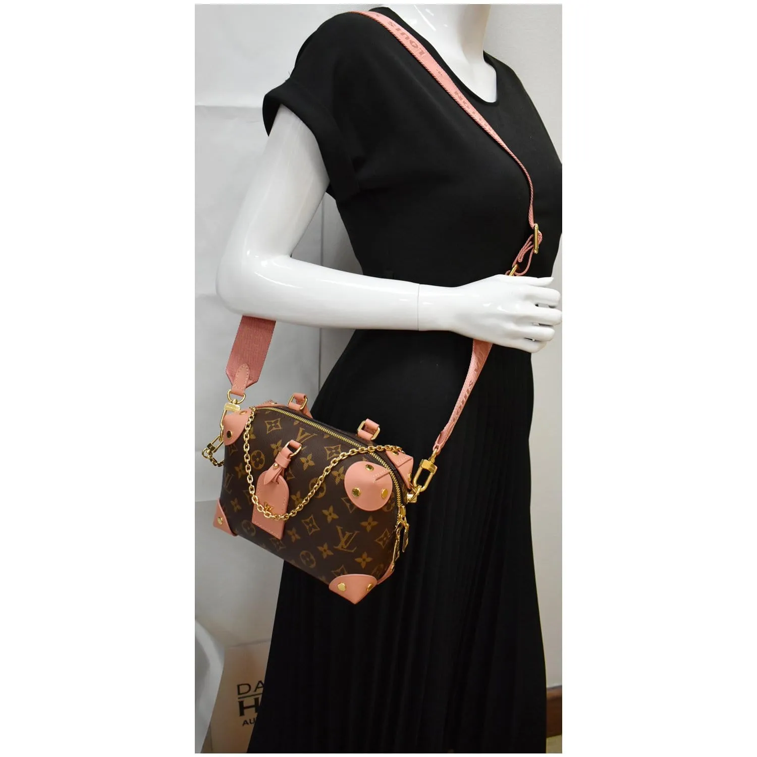 LOUIS VUITTON Petite Malle Souple Monogram Canvas Shoulder Bag Peach