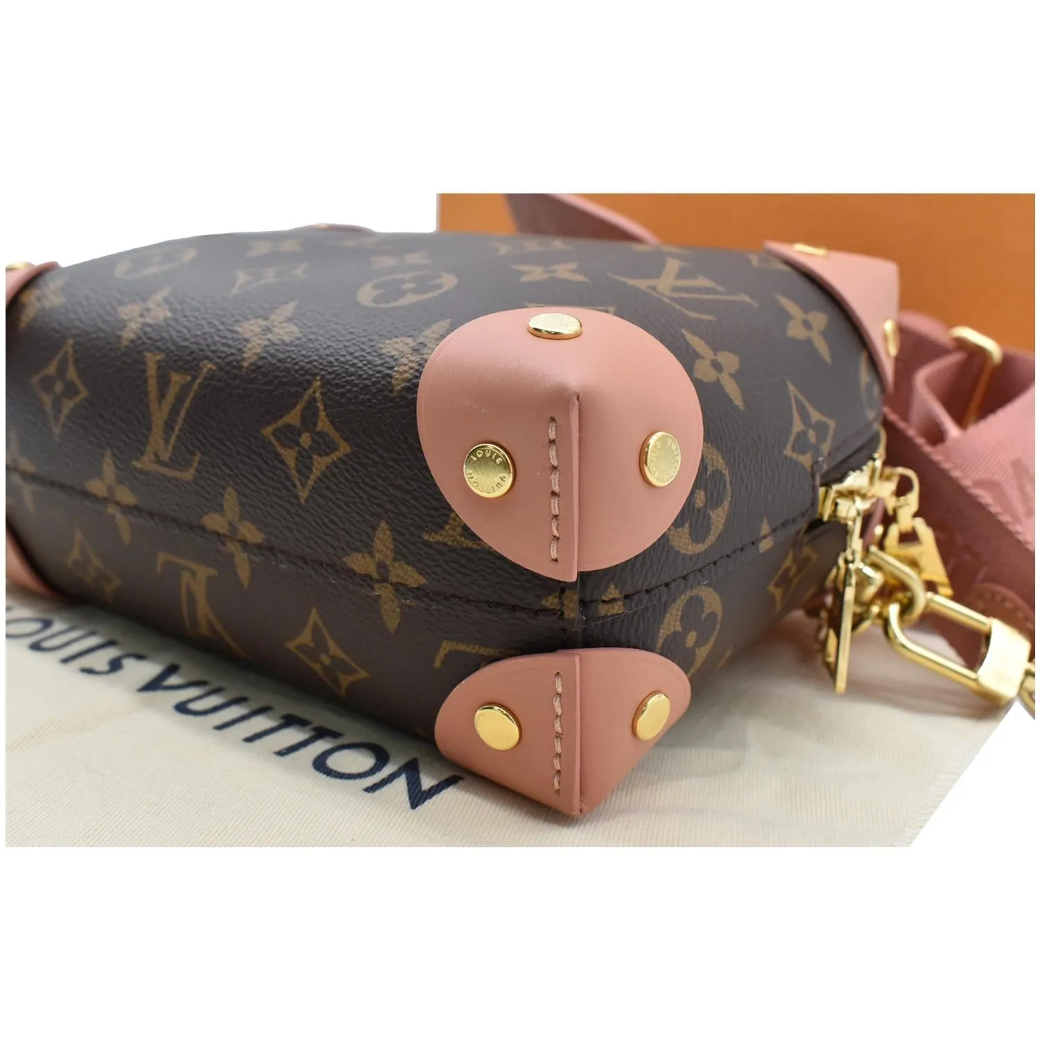 LOUIS VUITTON Petite Malle Souple Monogram Canvas Shoulder Bag Peach