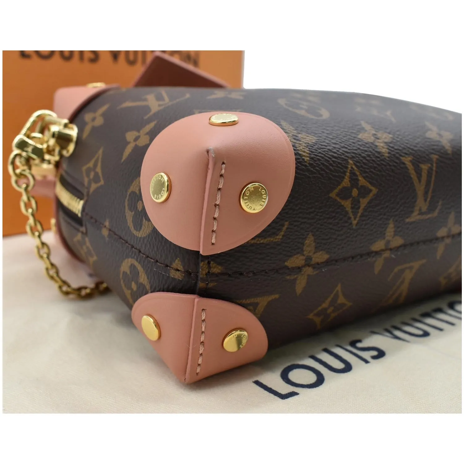 LOUIS VUITTON Petite Malle Souple Monogram Canvas Shoulder Bag Peach