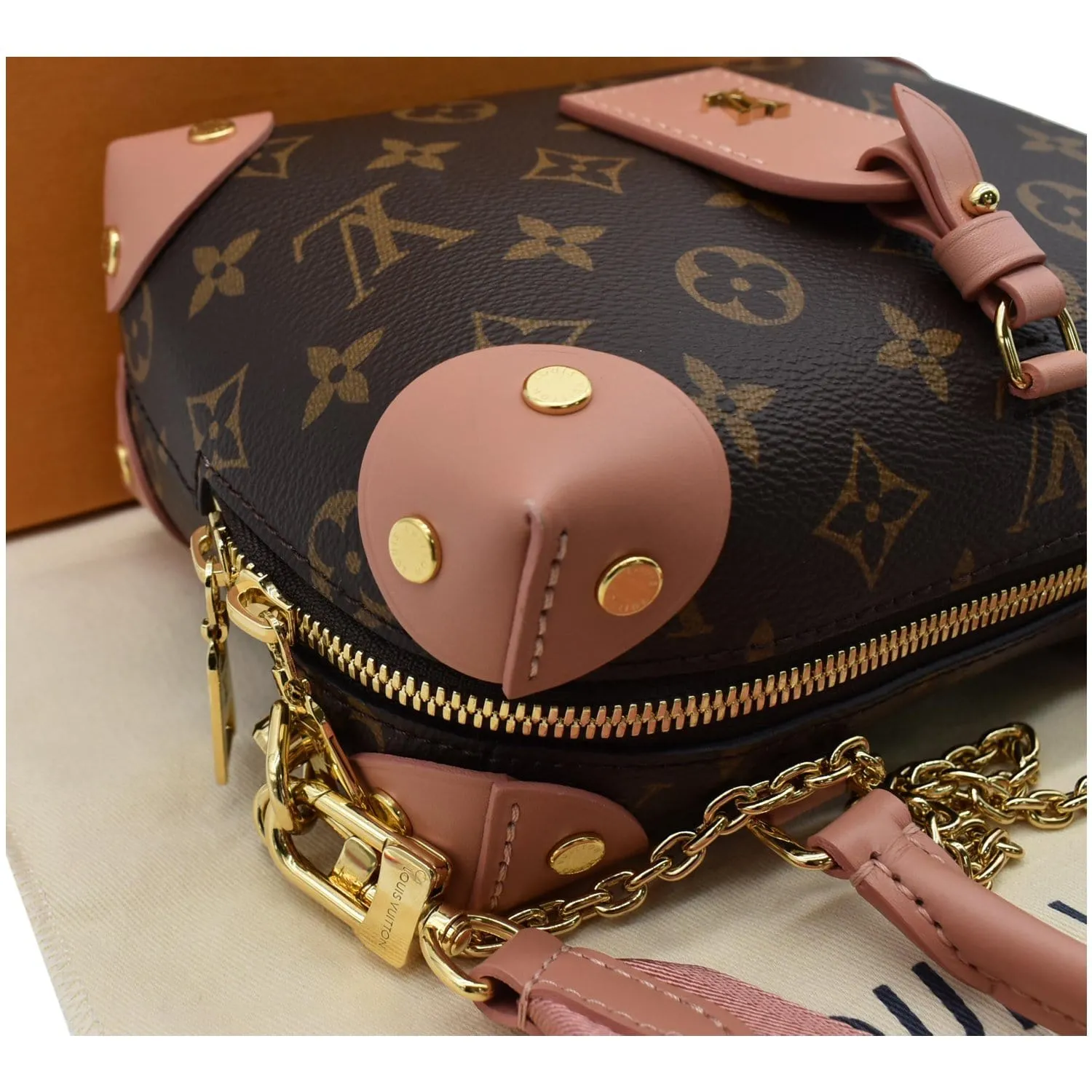 LOUIS VUITTON Petite Malle Souple Monogram Canvas Shoulder Bag Peach