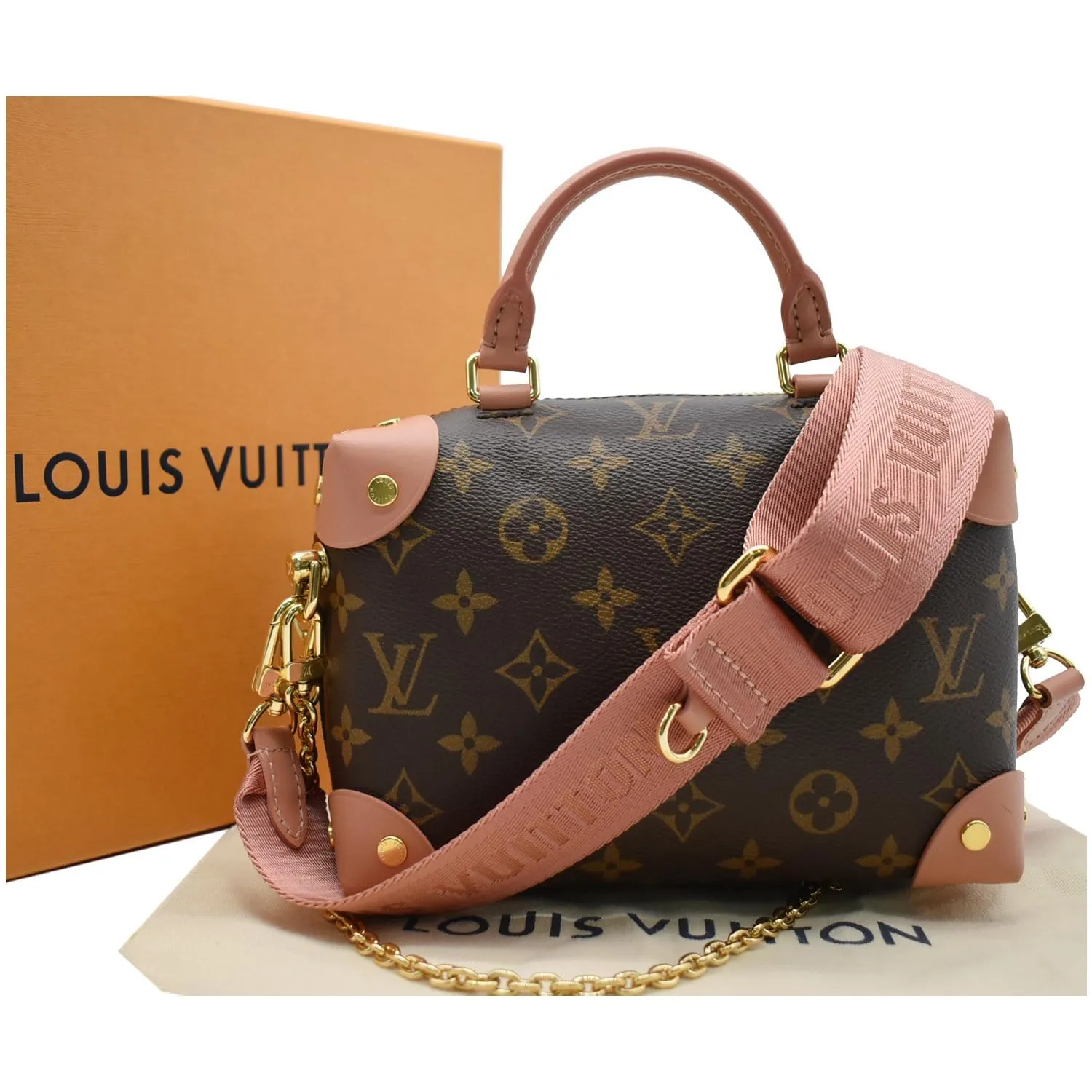 LOUIS VUITTON Petite Malle Souple Monogram Canvas Shoulder Bag Peach