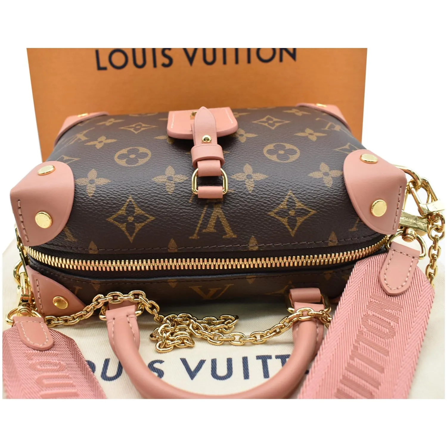 LOUIS VUITTON Petite Malle Souple Monogram Canvas Shoulder Bag Peach