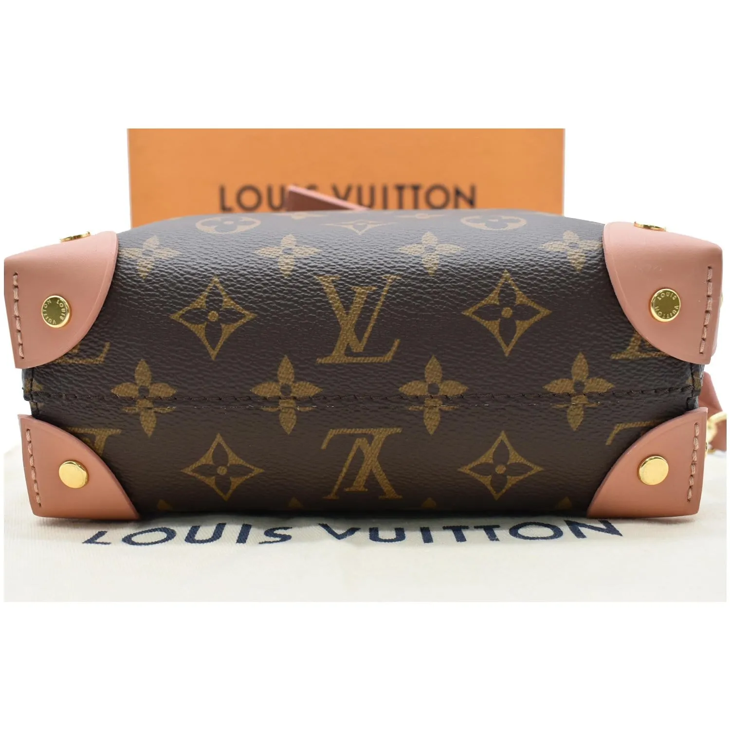 LOUIS VUITTON Petite Malle Souple Monogram Canvas Shoulder Bag Peach