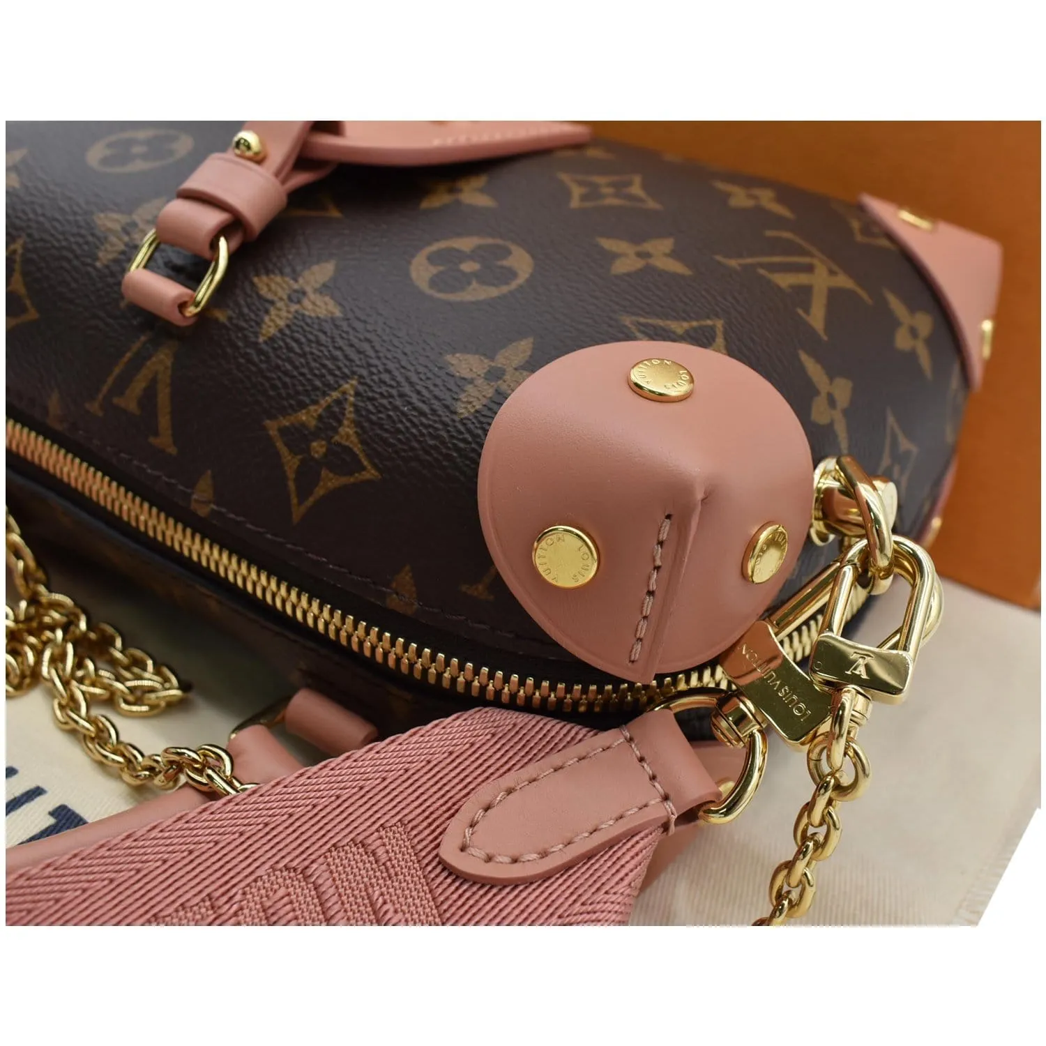 LOUIS VUITTON Petite Malle Souple Monogram Canvas Shoulder Bag Peach
