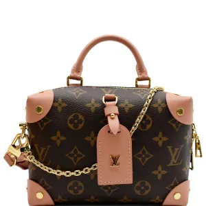 LOUIS VUITTON Petite Malle Souple Monogram Canvas Shoulder Bag Peach