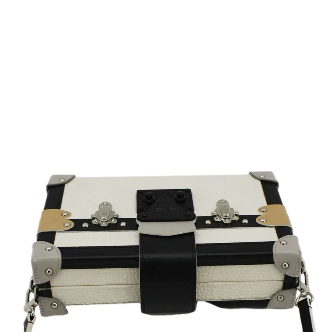 LOUIS VUITTON Petite Malle Trunk Leather Crossbody Bag Off White