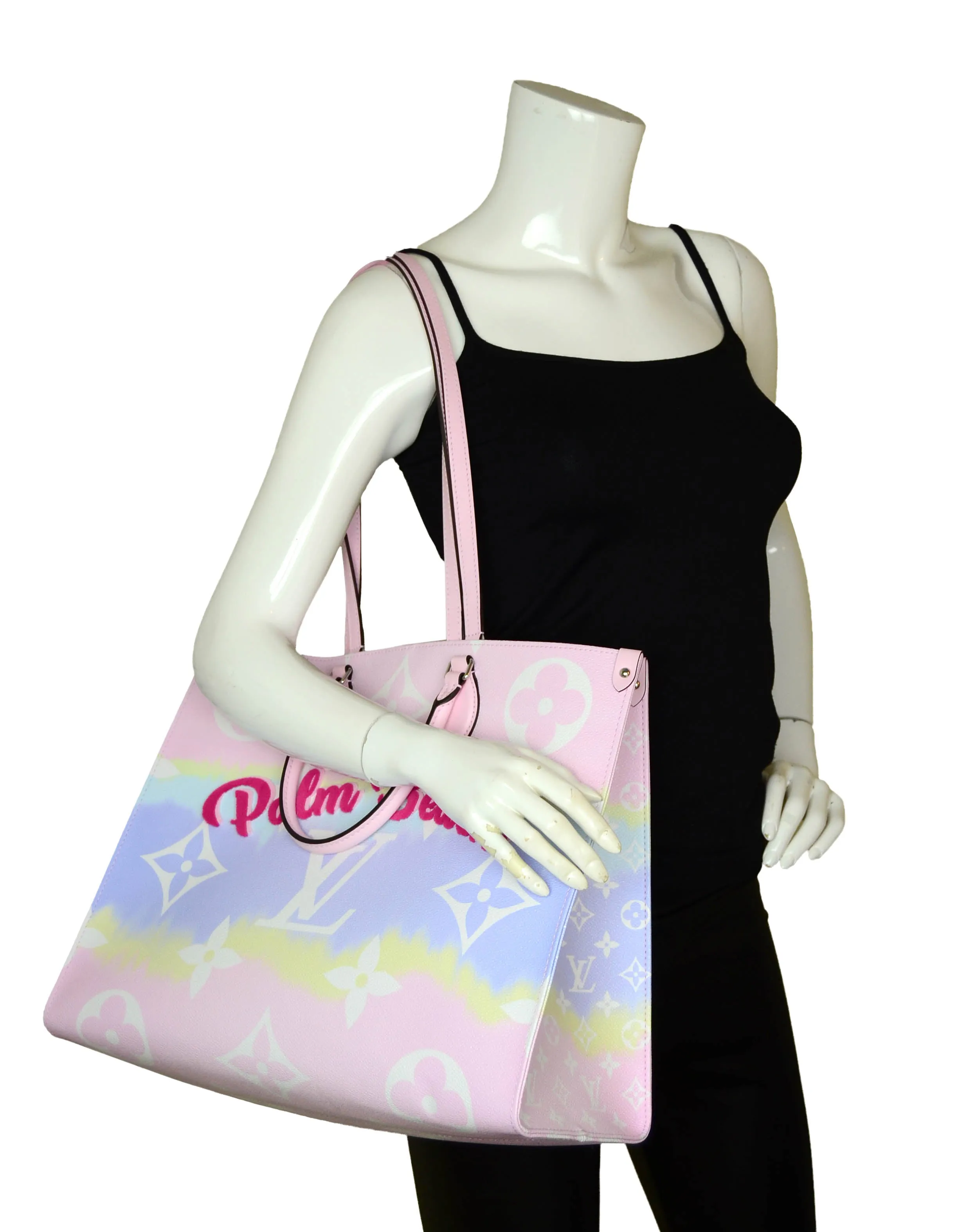 Louis Vuitton Pink Pastel "Palm Beach" Monogram Escale Onthego GM Tote Bag