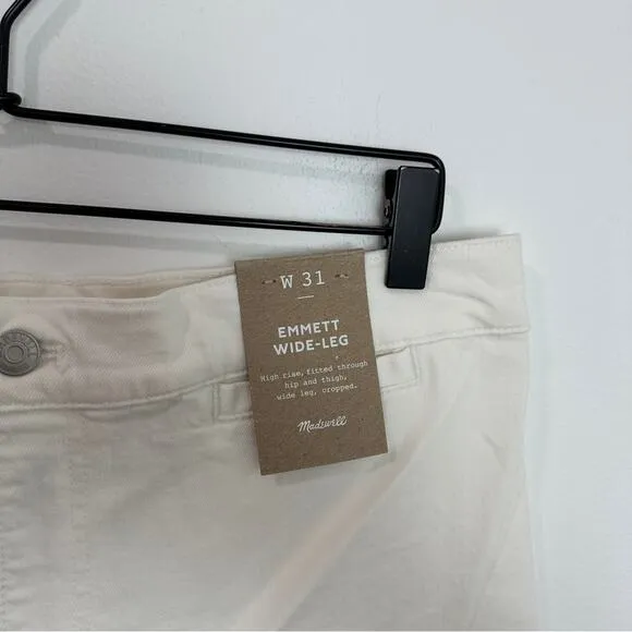 Madewell The Emmett Wide Leg Crop Jean Welt Pocket Edition Tile White NWT 31
