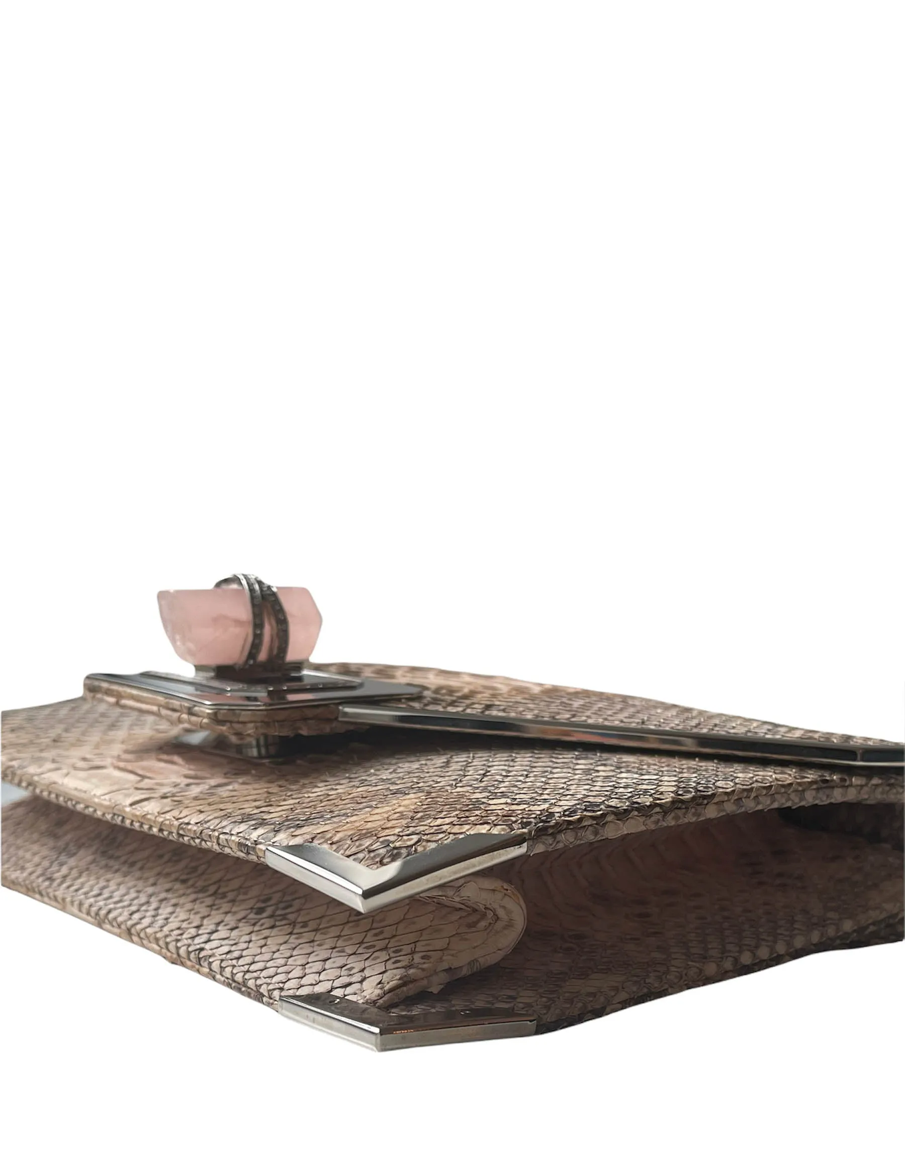 Marchesa Valentina Large Python Envelope Clutch Bag w. Crystals