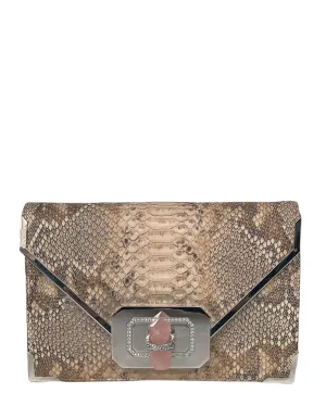 Marchesa Valentina Large Python Envelope Clutch Bag w. Crystals