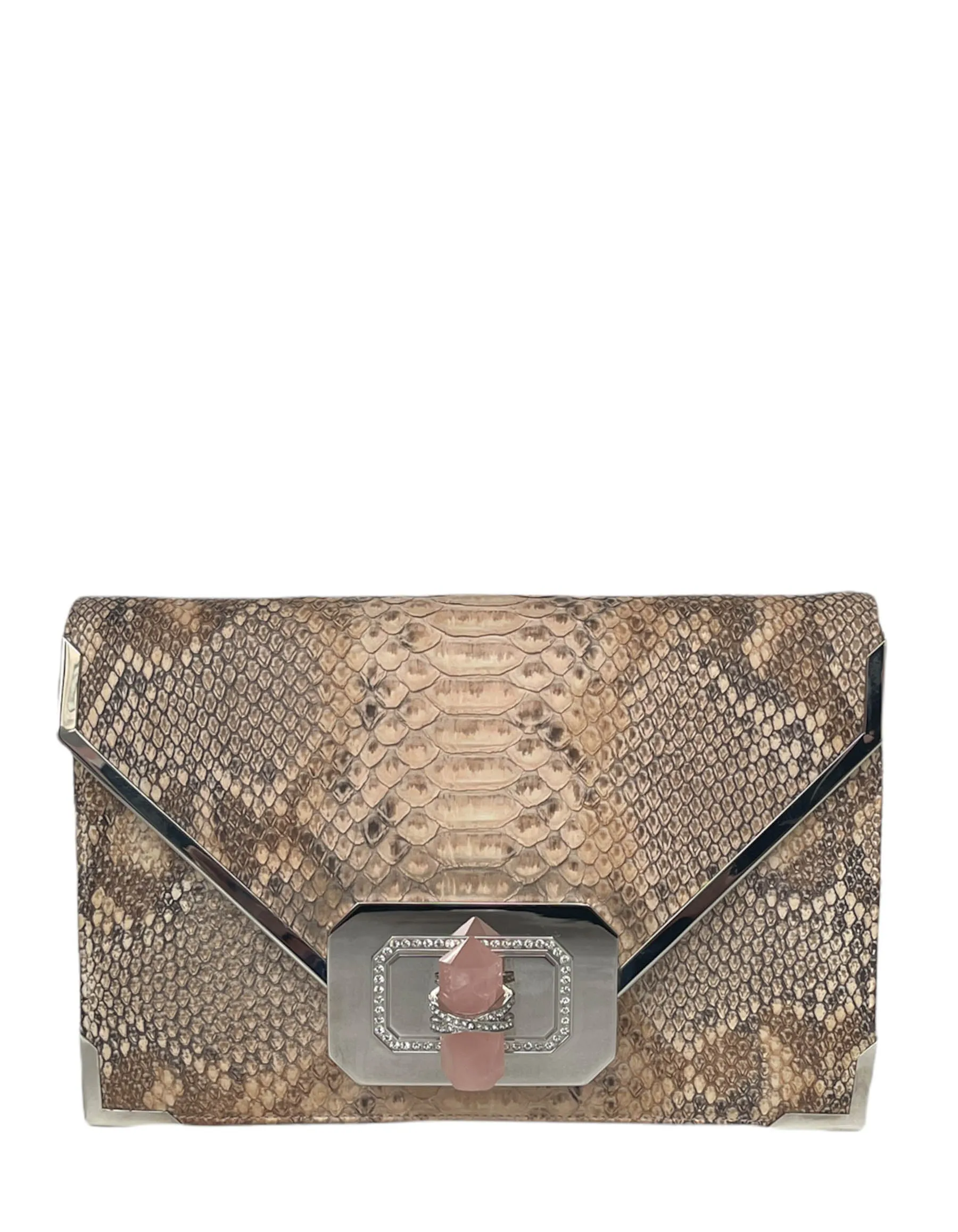 Marchesa Valentina Large Python Envelope Clutch Bag w. Crystals
